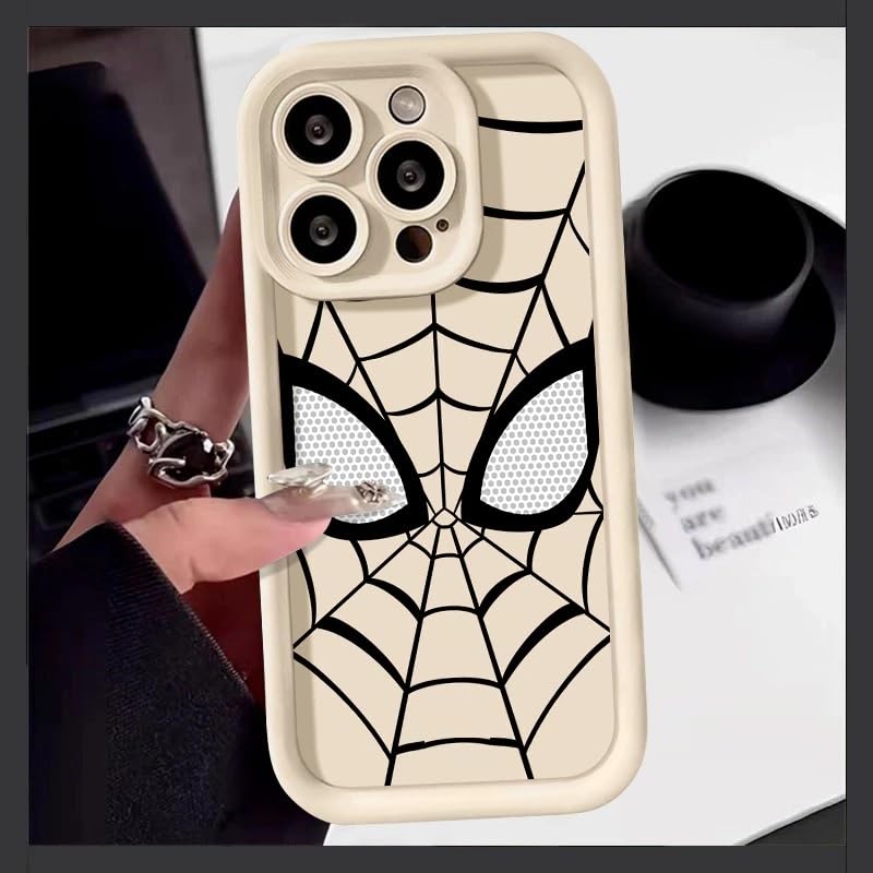 Image of COVERLY Cartoon Back Case Cover Compatible for iPhone 12 Pro | Hot 3D Spidey Face Mask Super Hero | 360 Camera Protection | Spider Cute Comic Movies Soft Liquid Silicone Phone Case (TPU | White)