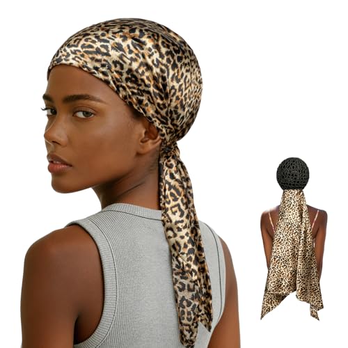 Bathway 2 in 1 Wrap Cap Hair Net with Scarf Silk Press Wrap Cap Breathable Mesh Hair Wrap for Sleeping (color-5)