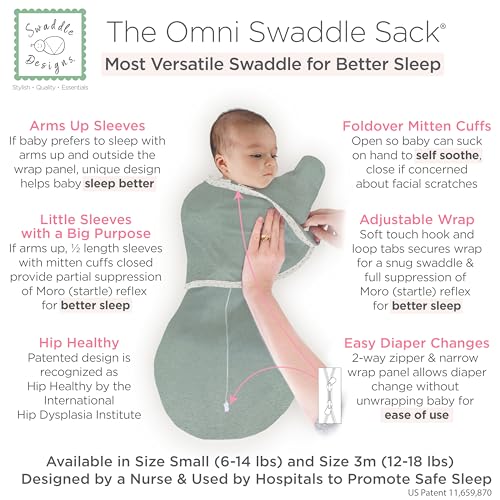 Image of SwaddleDesigns 6-Way Omni Swaddle Sack, Arms Up Swaddle for Newborn, More Options to Calm Startle Reflex, Improves Sleep