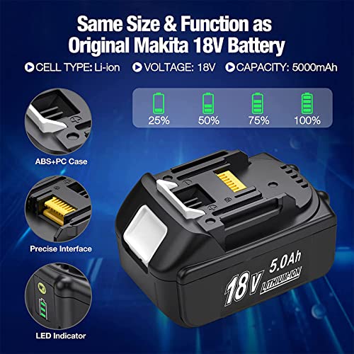 Battool Reserveaccu voor Makita,18 V, 2 stuks, vervanging voor BL1850B 18 V 5,0 Ah Li-Ion BL1850B BL1850 BL1860B BL1860… - Image 3