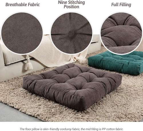 Image of Floor Pillow, Square Meditation Pillow for Seating on Floor Solid Thick Tufted Seat Cushion Meditation Cushion for Yoga Living Room Sofa Balcony Outdoor