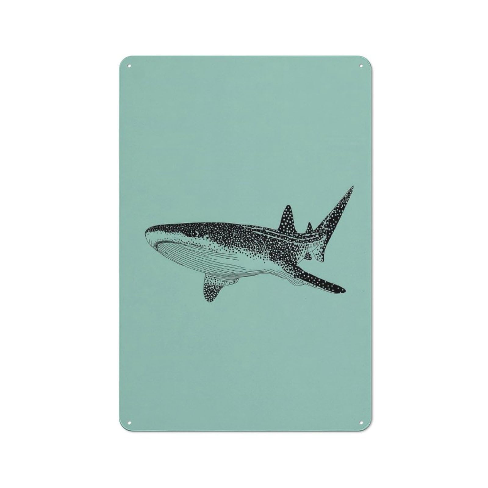 Decorative Metal Plaque with Whale Shark Illustration on Teal Background Design 30x20cm, Warehouse Style Loft Wall Plaque for Flat, Bar, Studio Or Gallery Wall
