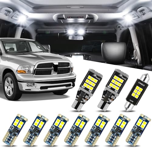 Auto Dynasty 10 Pieces 12V 5500K Interior Car Dome Map Cargo License Plate LED Light Bulbs Kit Compatible with Ram 1500 2500 3500 2019-2024 (2009-2024 (Classic))