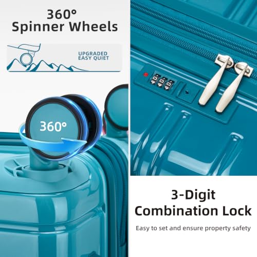 Image of LARVENDER Luggage Sets 5 Piece, PC+ABS Expandable Suitcases with Wheels | Suitcase Set for Women and Men|Checked Luggage|Carry On Luggage|Hardside Lightweight|Turbo Teal