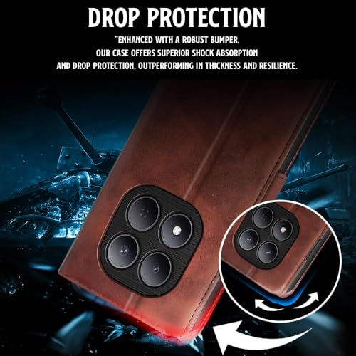 Image of WOW IMAGINE Shock Proof Flip Cover Back Case for Mi Redmi Note 15 5G 2025 | Poco M8 5G (Magnetic Button Flip Case | Wallet Pockets & Stand | Leather Finish | Coffee)