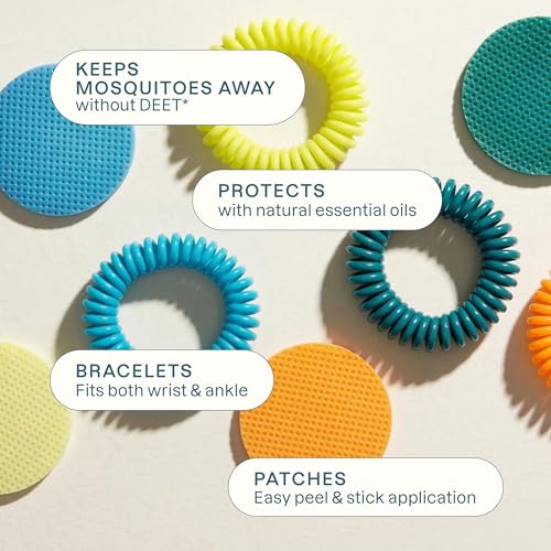 Image of Cliganic Mosquito Repellent Bracelet Stickers Pack for Kids & Adults Multi Color, Natural DEET-Free, Essential Oil Infused 40 Bands with 60 Patches, Citronella Scent