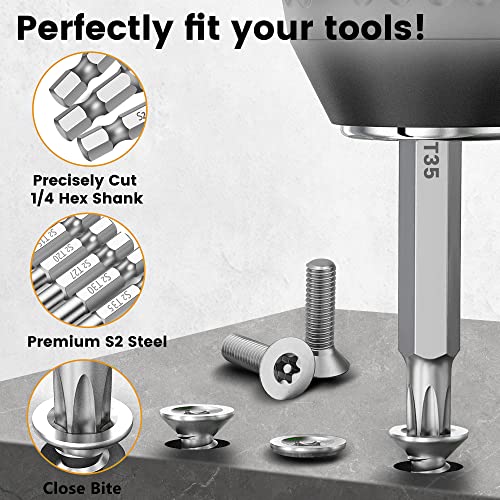 Image of MulWark 14PC Security Torx Bit Set 3 inch Long Tamper Proof Star Screwdriver Bit Set 1 /4 inch Hex Shank S2 Steel T4 - T40 Magnetic Impact Driver Drill Bits