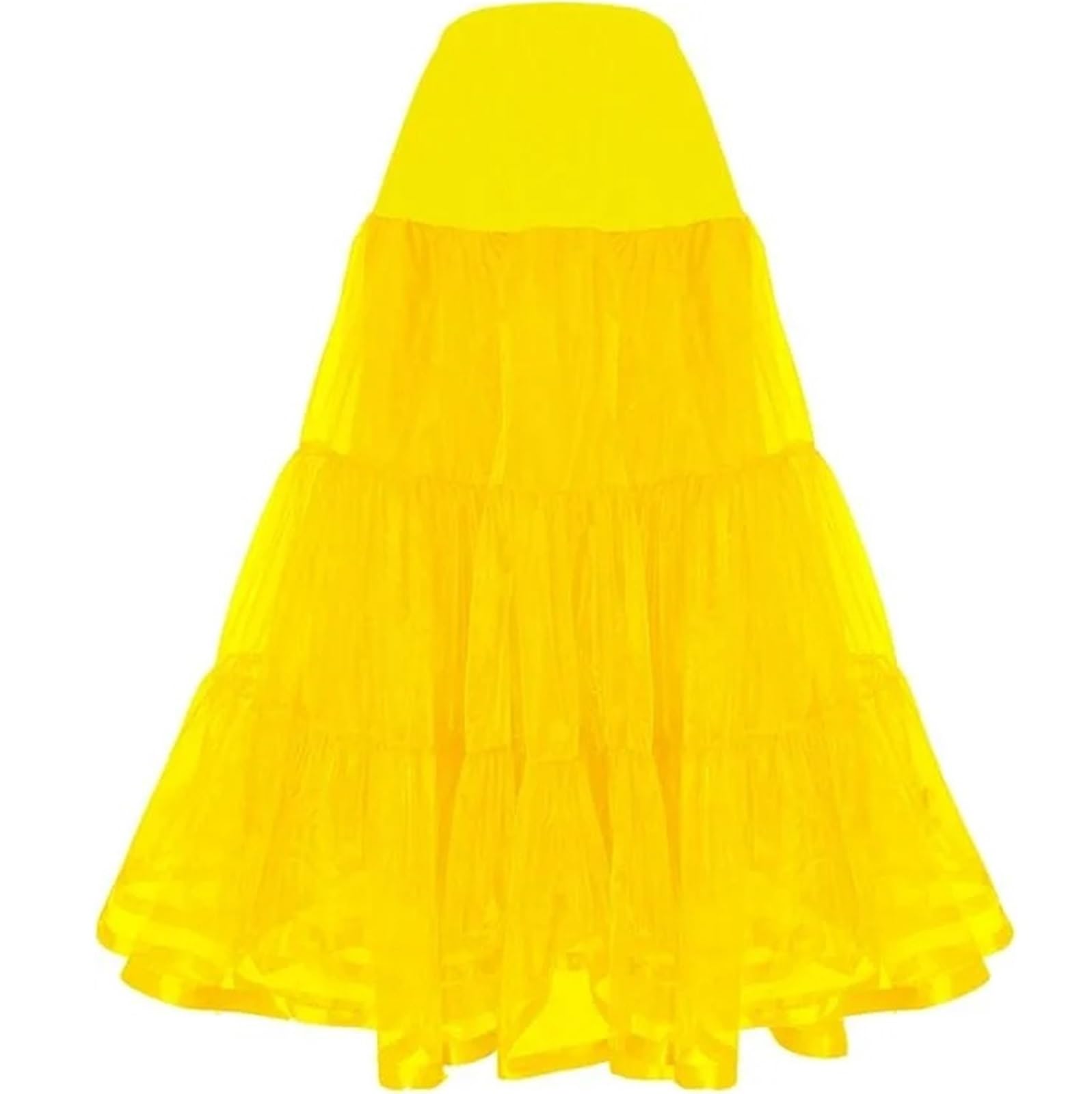 Jupon sous Robe Femme Jupon à Volants de 98 cm de Long, Crinoline, Vintage, for Robe de mariée, sous-Jupe, Tutu, balançoire, avec Bordure en Ruban(Yellow,S-M)