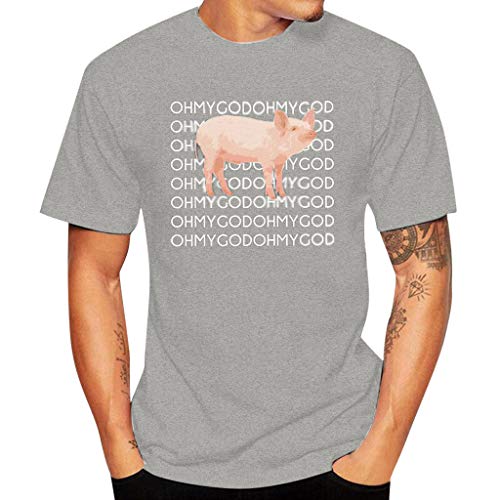 Men Fashion 2019 Hip Hop Round Neck Oh My God Pig Graphic Tee Casual Novelty Funny T Shirts Summer Tops (L, Gray)