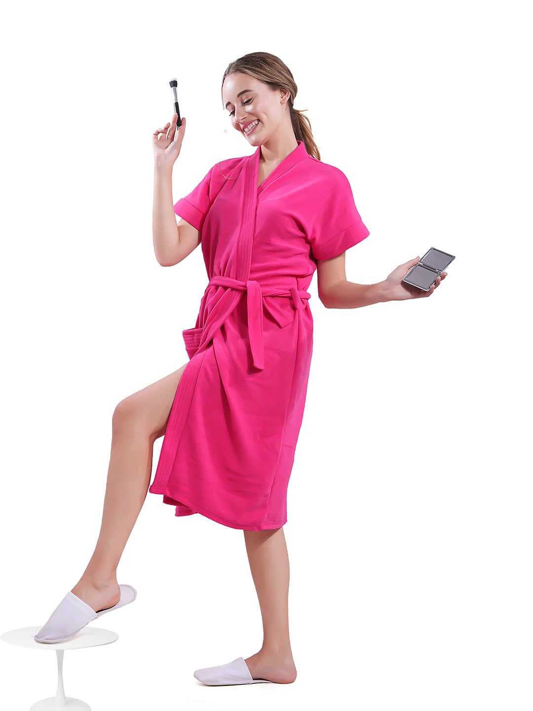 Bathrobes Premium Terry Cotton Bathrobes For Womens And Girls (Plain Pink) (XL)