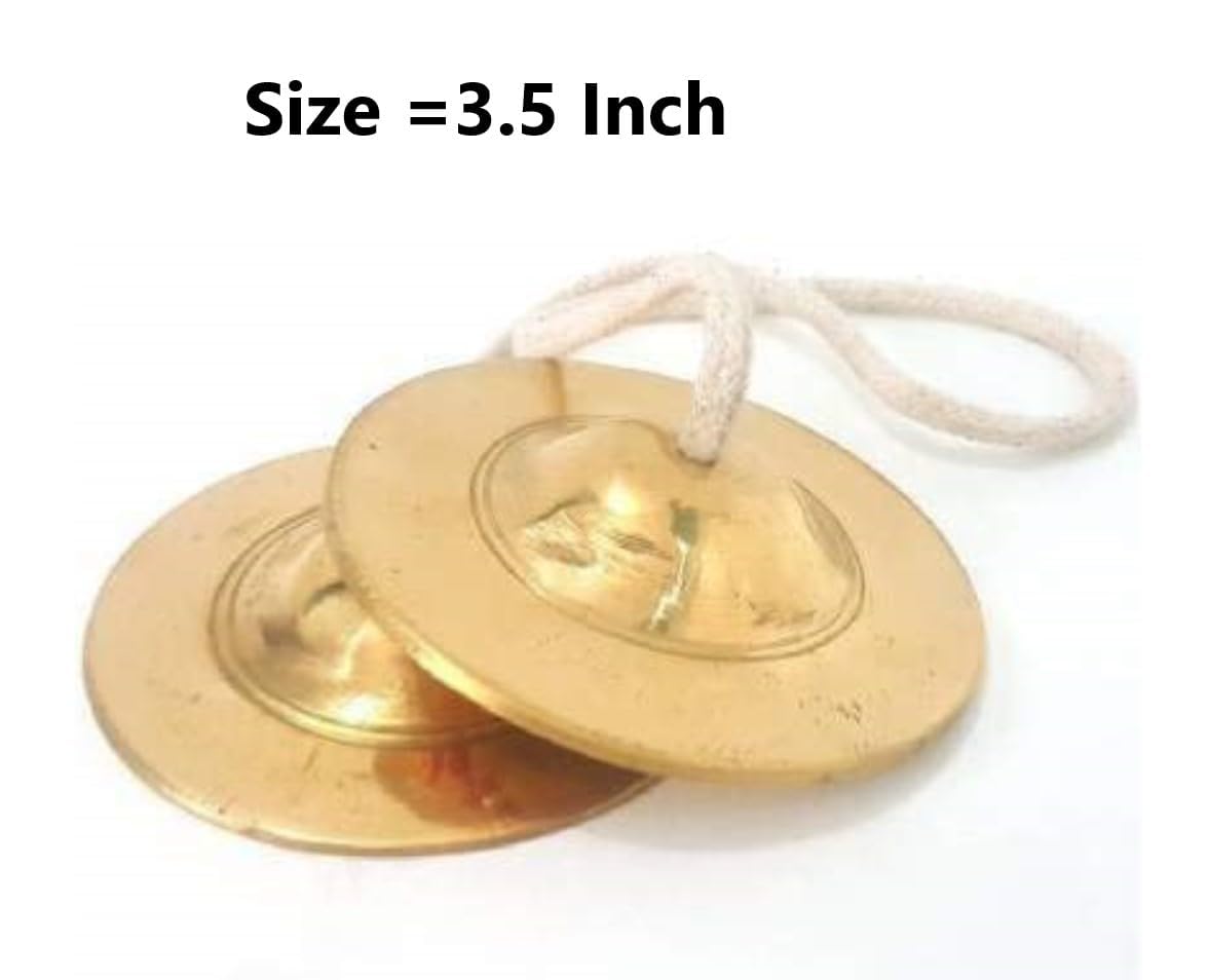 Metal Craft Manjeera Traditional Instrument Indian Music (3.5 Inches) Musical Handmade Percussion Instrument - Hand Cymbals Manjira Pair - Indian