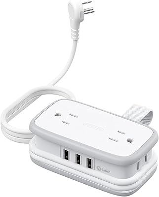 Travel Power Strip with USB Ports, NTONPOWER 4 Outlets 3 USB with 4FT Wrapped Short Extension Cord Flat Plug, USB Portable...