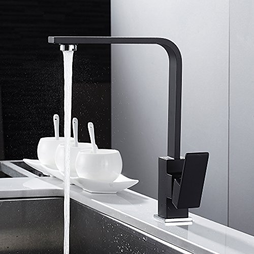 Littlegrasseu Küchenarmatur Quadratförmig mit hoher Auslauf Waschtischarmatur Mischbatterie Wasserhahn für Küche Waschtisch Messing (Schwarz) - Image 7