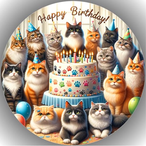 Decoración para tarta con diseño de gatos, comestible para tartas, fondant, diámetro de 20 cm, diseño de gatos 101