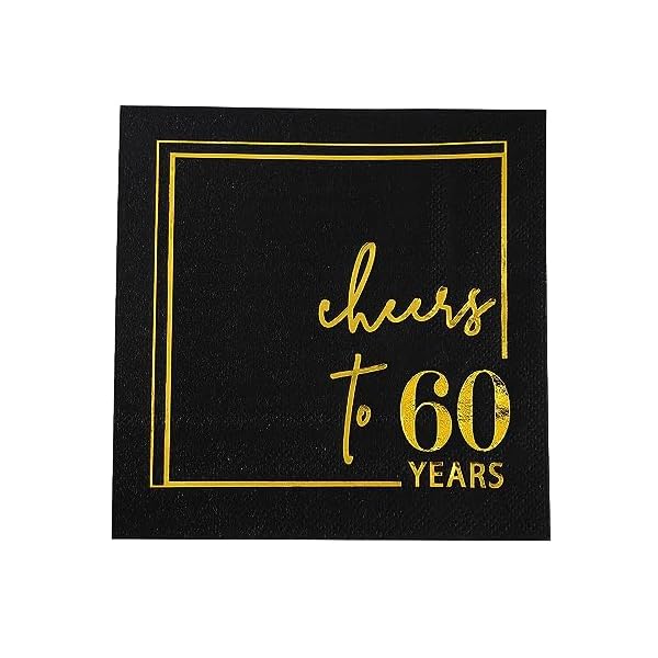   Cheers-to-Years-Cocktail-Napkins-50-PK-3-Ply-Birthday-Napkins-5x5-Inches-Disposable-Party-Napkins-Beverage-Paper-Napkins-or-Birthday-Decorations-Wedding-Anniversary-Black-and-Gold-60-Years