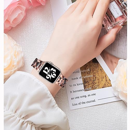 Image of Bestig Resin Band Compatible with Apple Watch Bands for Women 40mm 38mm 41mm 42mm(Series 11 10), Lightweight Waterproof Strap for iWatch Series 10 9 8 7 6 5 4 3 2 1 SE Men(Black Agate /Starlight)