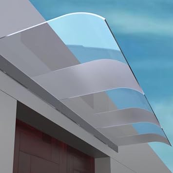 Canopy Awning for Door and Window,Transparent Outdoor Awning,Front Door Canopy,Modern Awning Porch Canopy, Polycarbonate Rain Shelter Cover,PC Solid Board-3.5mm Thick-Curved,50x280cm/20x110