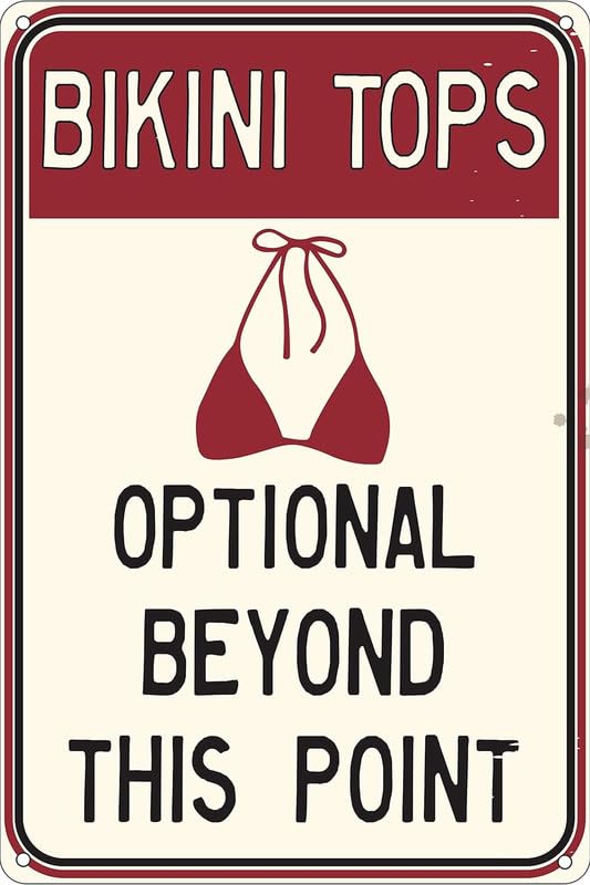 Bikini Tops Optional Beyond This Point 8x12 Inch Funny Tin Sign Inappropriate Humor Home Pool Decor
