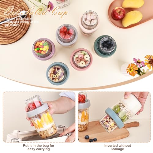 Image of Wells 6 Pack Overnight Oats Containers with Lids, 16 OZ Dual Layer Yogurt Containers with Dry and Wet Separation, Airtight Leak Proof Oatmeal Jar for Chia Pudding, Breakfast, Cereal