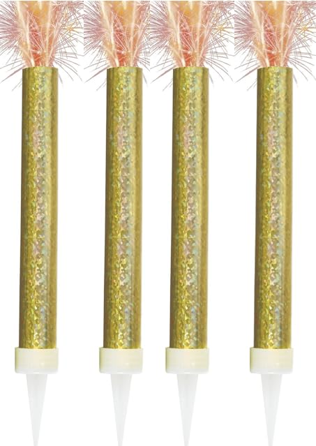 Ice Fountain Candles for Cakes, Cake Sparklers, Cake Toppers, Ideal for Christmas Decoration, Birthday Party, Decorations, and Other Special Occasions (4Pcs Gold Fountaun)