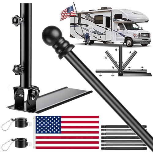 DZGKGM Patented 180 Adjustable Tailgate Flag Pole Kit - 10FT Portable RV Flagpole Mount with 3x5 250D US Flag & Tire Mount Base - Flag Holder for Truck Camper Trailer Tailgating & Outdoor Events