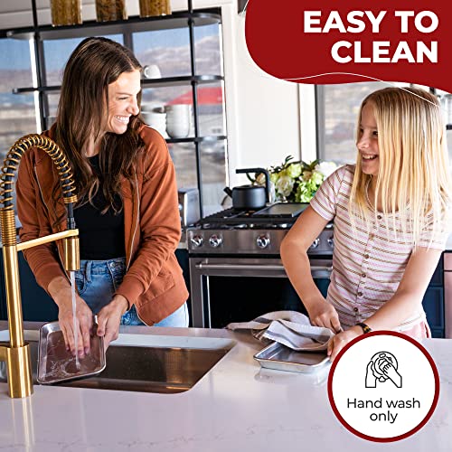 Image of KITCHENATICS Toaster Oven Pan Nonstick Aluminum Small Tray Set of 2 | Sized for dorm rooms, RVs and apartment kitchens with limited toaster or countertop oven space