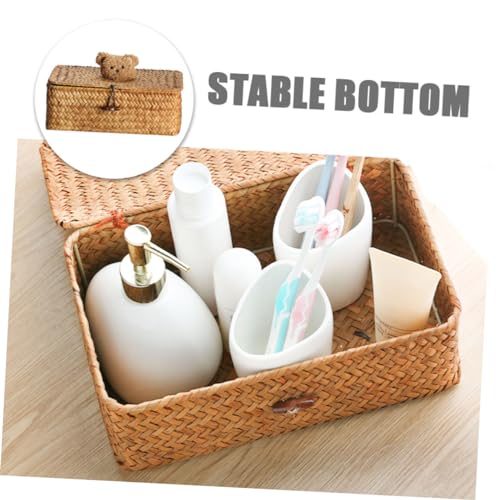 Panier de rangement tissé avec couvercle boîte ours iplusmile