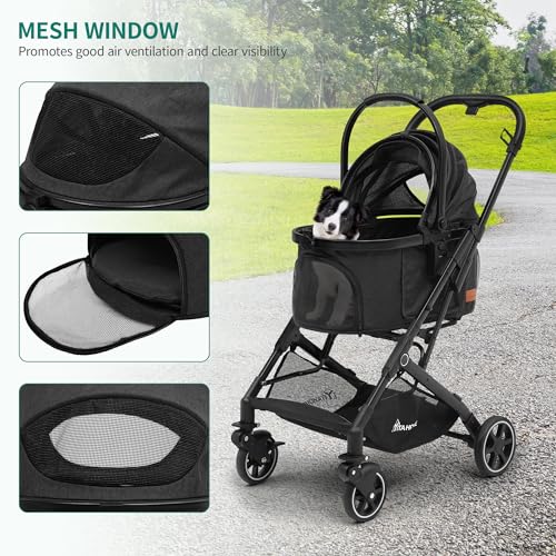 YITAHOME Hundewagen für Kleine Hunde, Hundewagen 3 in 1 Hundebuggy Bis 15.9kg, Klappbar, Hundebuggy Kleine Hunde, Hunde Buggy, katzenwagen, Faltbar Hund Kinderwagen, Tragbarer Kinderwagen (Schwarz)