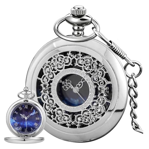 Image of Tiong Roman Numerals Scale Quartz Pocket Watches with Chain Christmas Graduation Birthday Gifts Fathers Day