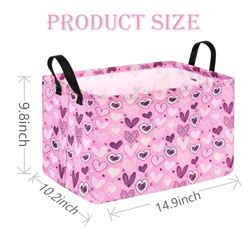 Image of Pink Valentine Gift Love Storage Basket Clothes Laundry Storage Box Shelf Bins, Gift Basket Laundry Hamper with Handles