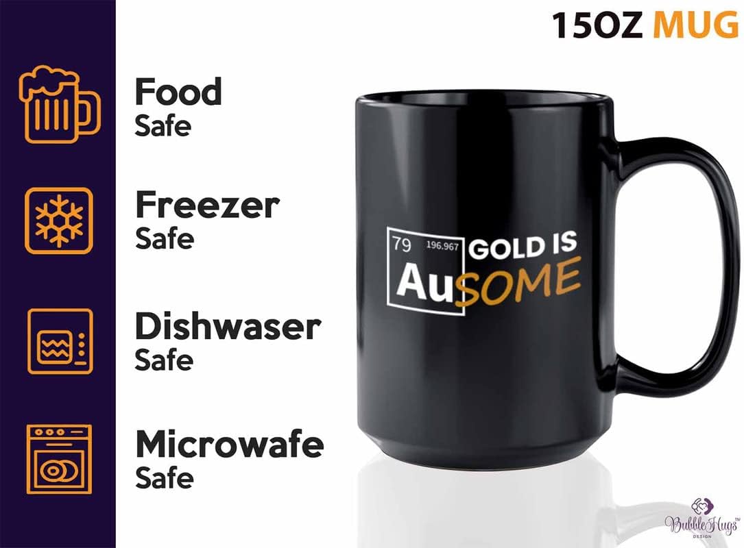 Bubble Hugs Scientist Coffee Mug 15oz Black - Awsome Gold - Laboratory Scientist Humor Scientific Researcher Chemist Periodic Table Science Teacher