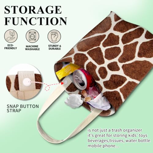 Image of Car Trash Can, Cute Car Trash Bag, Hanging Car Organizer and Storage Bag, Trash Bin for Car Accessories, Vehicle, Travelling, Camping Giraffe Skin Print