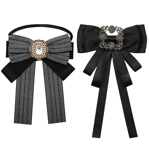 Bow Tie for Women, Womens Bow Tie Rhinestone Adjustable Pre-Tied Bowtie Solid Color Bowtie for Party Prom School