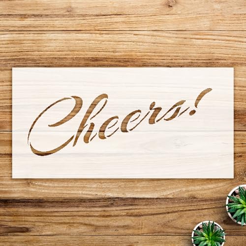 Cheers Stencil Pattern for Walls and Crafts, Elegant Rising Script Design, Ideal for Home Decor, Celebrations, and Personalized Projects - Size A2 (23.4