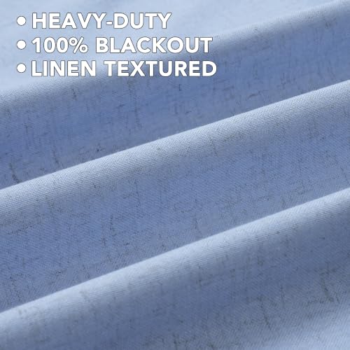 Image of H.VERSAILTEX Linen Curtains 100% Blackout Curtains for Bedroom 84 inch Long Full Light Blocking Nature Linen Blended Window Curtains for Living Room Nickel Grommet (2 Panels, Heathered Chambray Blue)