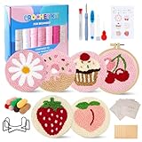 LURICO Sticken Set Erwachsene, 6 teiliges Punch Needle Untersetzer Set Stickset für Anfänger mit Motiven, Garn, Stickrahmen, Anleitung & Halter für DIY Kunst, Handwerk, Nähen