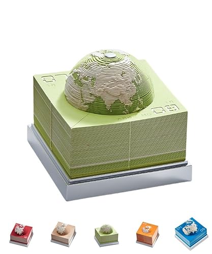 sandqvipa2025年 3D地球儀カレンダー 立体視 創造的な卓上カレンダー メモ帳 3Dメモ帳 カレンダーファミリープランナー クリスマスプレゼント 現代的なホームオフィス 卓上装飾 紙彫刻ギフト (新緑)