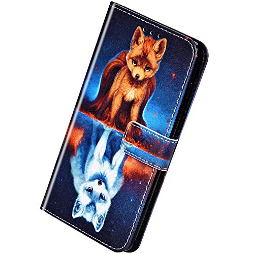 Herbests Compatibile con Samsung Galaxy A10 Cover,Custodia Pelle Portafoglio Flip Case a Libro Bookstyle Cover con Chiusura Magnetica Carte Slots Custodia Colorate Wallet Case,Volpe