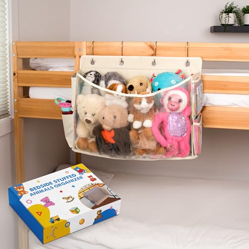 Bedside Stuffed Animal organizer -Space-Saving Stuffed Animal Holder with Large Capacity- Squishmallow storage with Extra Pockets, Stuffy organizer with Reinforced sides- plushies holder - bed caddy