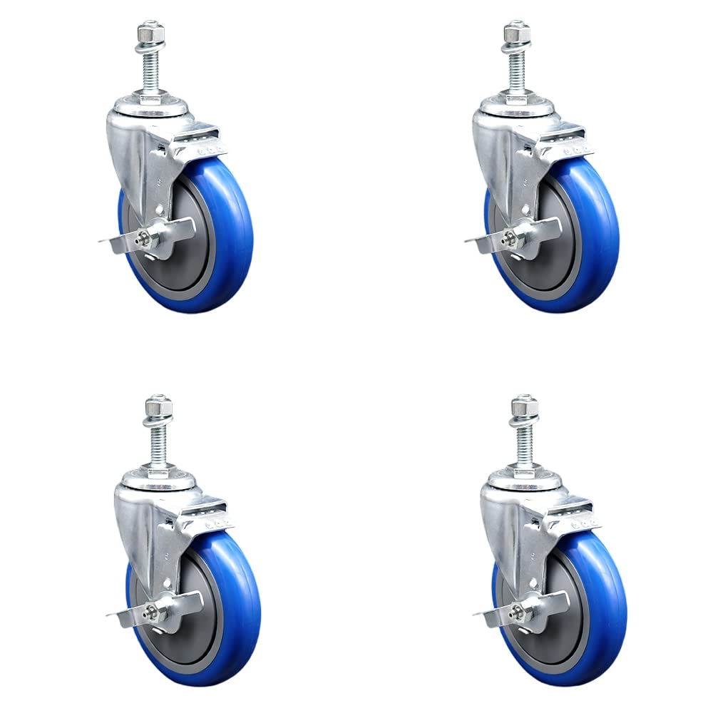 3" Swivel Caster with 10mm Threaded Stem and Blue Polyurethane Wheel - 300 lbs. Capacity - Service Caster Brand