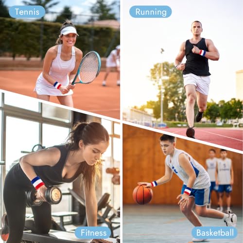 Image of 8 Pack Wrist Sweat Bands for Men Women, Absorbent Sports Wristband