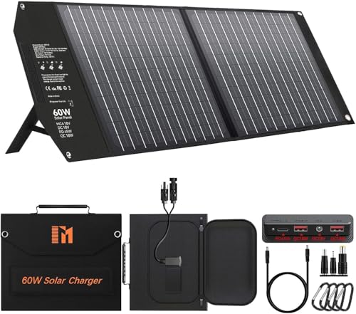 Mesuvida 60W Solarpanel Faltbar mit 5 Anschl&uuml;ssen, 18V MC4 h&ouml;here Leistung / 18V DC/QC 3.0 USB-A...