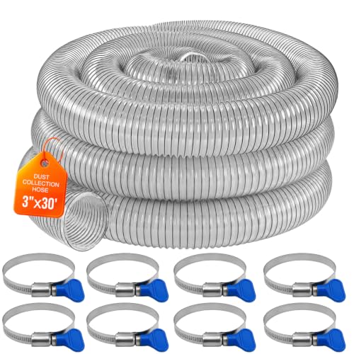 3"x30' Clear PVC Dust Collection Hose-Heavy duty, Fit 3 In Dust Collector