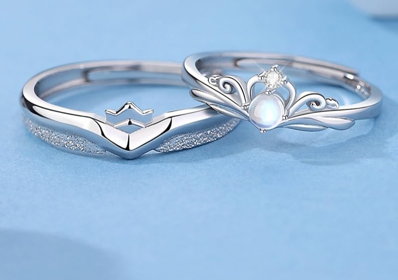 Anillo 2 Pcs 925 Silver Pare Ring Conting Ring Abertura Ajustable