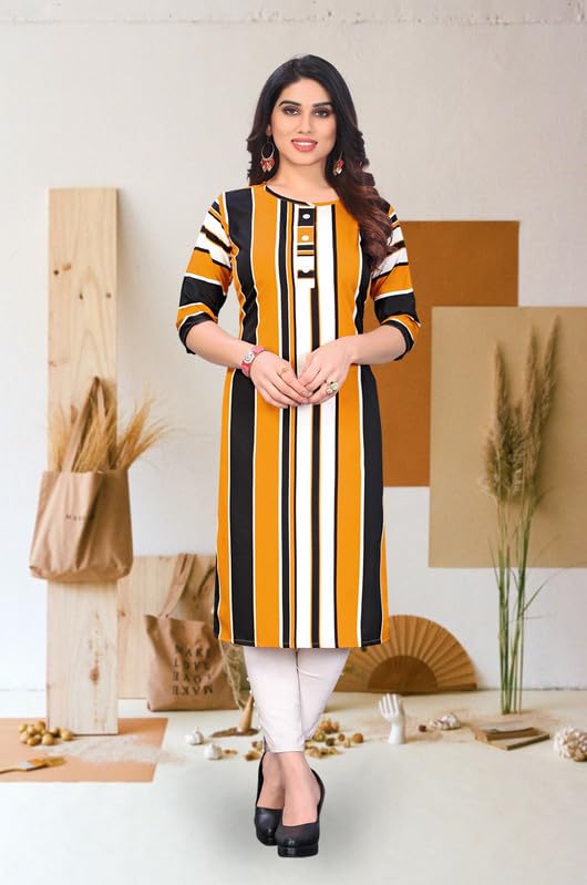 Image of JAKHANA Women's Crepe Printed Casual Straight Calf Length Round Nick Kurta Pack of 4