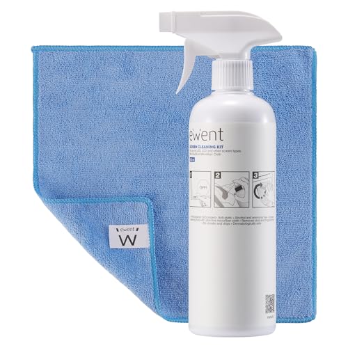 Ewent Kit de limpieza para pantallas, smartphones, iPad/tabletas, gafas, lectores de libros electrónicos, monitores, pantallas táctiles y TV, 500 ml limpiador en spray + paño de microfibra (30 x 30 cm