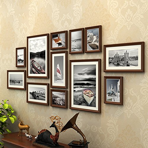 Juego de marcos de fotos para pared de sala de estar, dormitorio, restaurante, pared de fotos, 11 conjuntos de marcos de fotos de boda, decoración de pared (color marrón) Cover