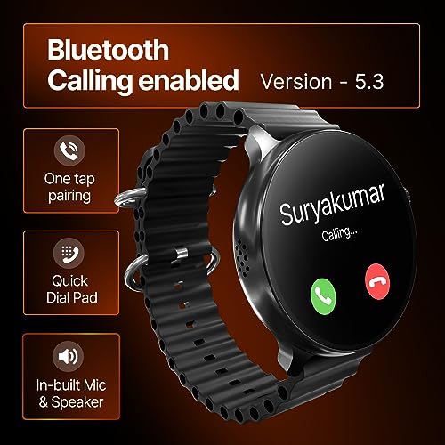 Image of CrossBeats Aura Round 1.46 inch Super AMOLED Smart Watch, Always On, Advanced AI ENC Bluetooth Calling, in-Built Games, Fast Charge, Rotating Crown, 123+ Sports Modes, 454 x 454 Pixel (Black, Black)