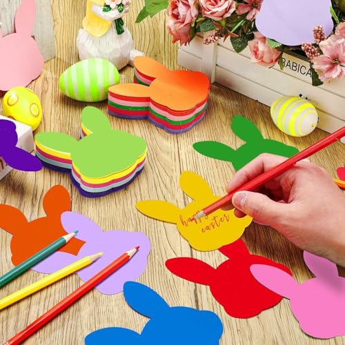 Image of Kisston 360 Pcs Easter Bunny Cutouts Paper 3.9 Inch Assorted Color Die Cuts for DIY Craft Projects School Classroom Bulletin Board Decor