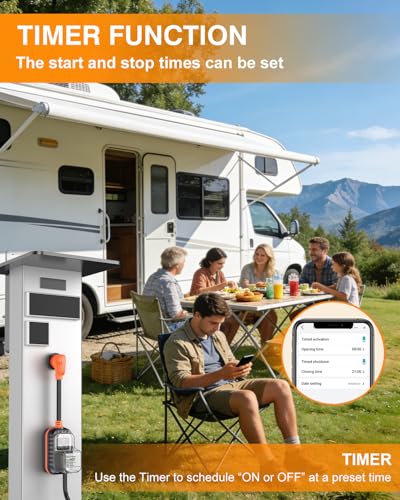 Image of GEARGO New-Gen RV Surge Protector 30 amp with Bluetooth & APP, 15000J Circuit Analyzer with Large LED Screen, Real-Time Monitoring, IP68 Waterproof with Protective Cover for RV Camper Travel Trailer